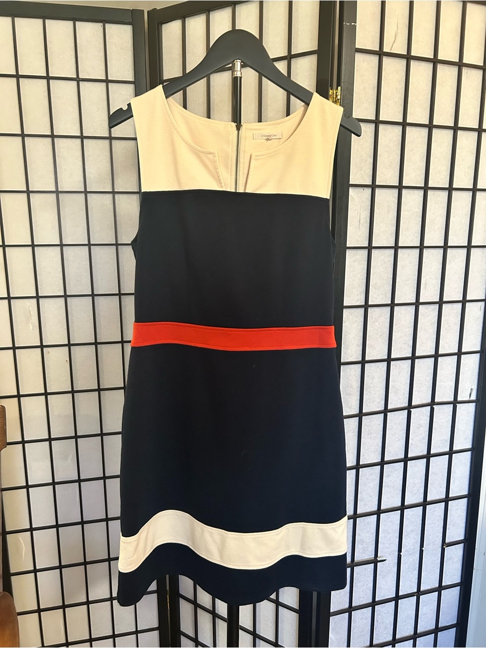 41 Hawthorn Navy Sheath Dress with Cream Trim and Red Waist - Picture 3 of 6